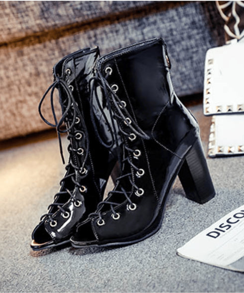 Denim Lace-Up Heel Boots